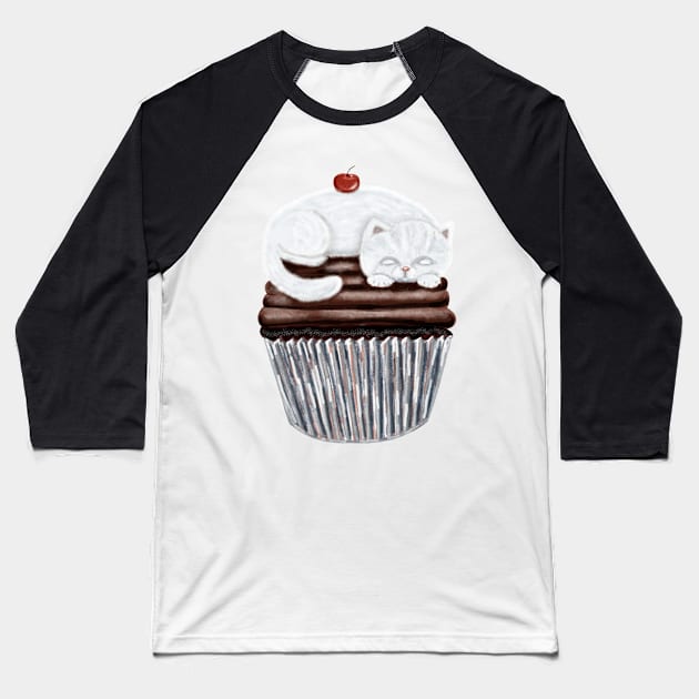 Kitty Cupcake Illustration Baseball T-Shirt by Robyn Warne Designs